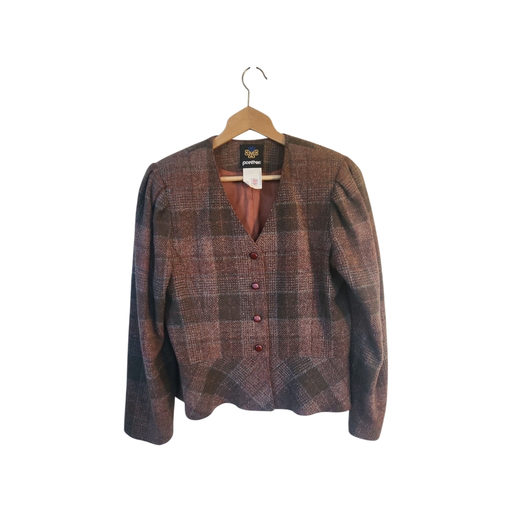 Vintage Plaid Peplum Hem Blazer